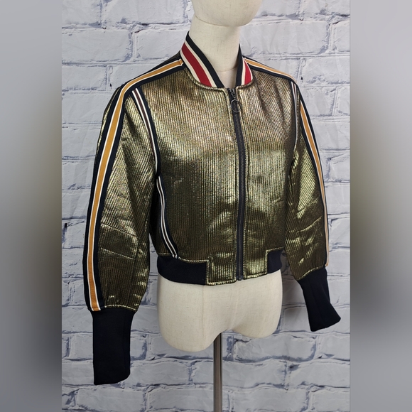 BCBG MAXAZRIA Andreas Metallic Bomber Jacket Cropped XXS - Picture 7 of 16